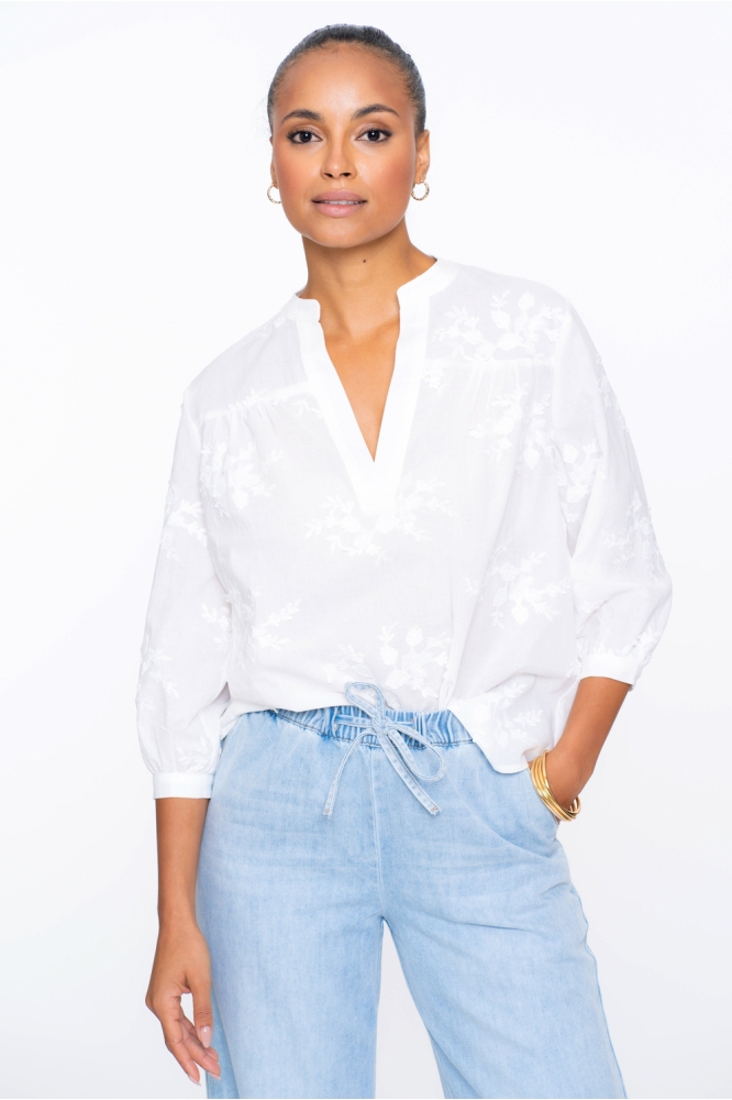 BLOUSE MET GEBORDUURDE BLOEMEN 53408 14 000000 WHITE